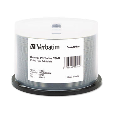Verbatim® Cd-r Datalifeplus Printable Recordable Disc, 700 Mb-80 Min, 52x, Spindle, Hub Printable, White, 50-pack freeshipping - TVN Wholesale